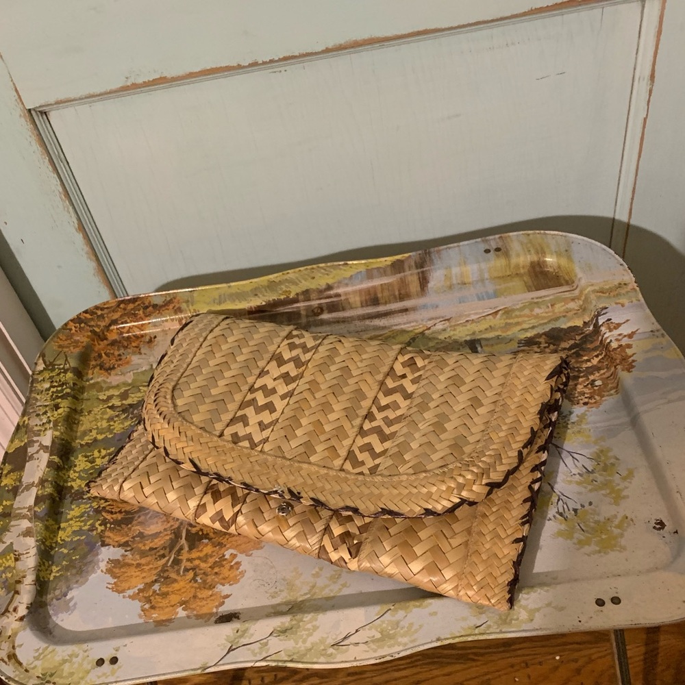 Vintage oversized straw clutch